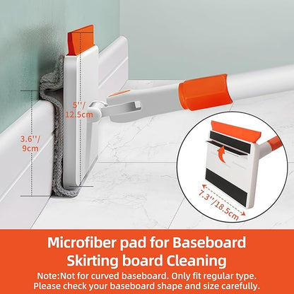 Baseboard Cleaner Tool with Handle, Extendable Long Handle Baseboard Cleaning Duster with Reusable Pads for Floorboard, Ceiling Fan Blade Cleaner Duster (Blue)