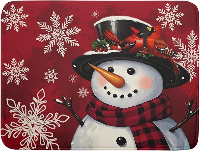 Christmas Snowman Dish Drying Mat for Kitchen Counter 18x24 Xmas Snowflake Winter Holiday Dark Red Absorbent Reversible Microfiber Drying Mats Kitchen Countertop Protector Dishes Drainer Rack Pad