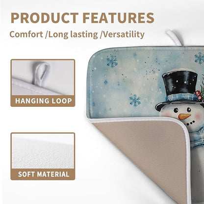 Blue Snowman Snowflake Christmas Dish Drying Rack - 16x18 Inch Absorbent Microfiber Mat for Home Coffee Bar