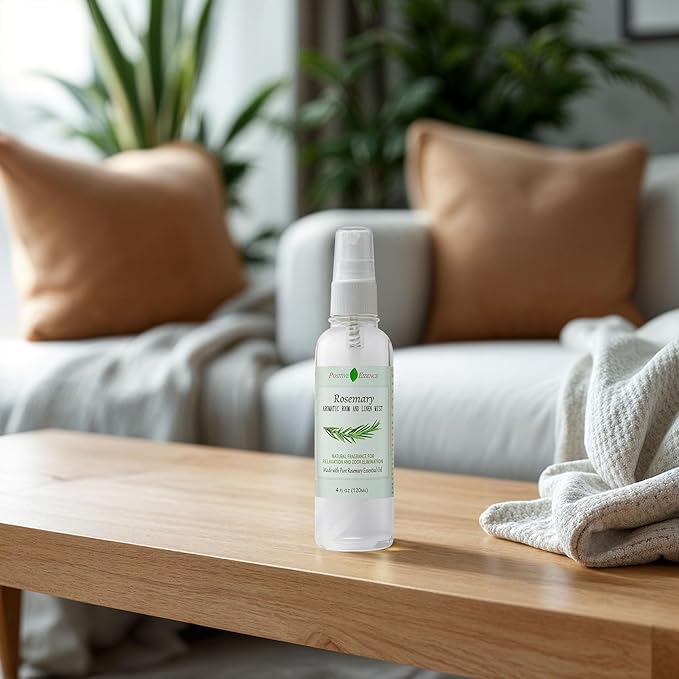 Rosemary Linen & Room Spray, Natural Aromatic Spray Made with 100% Pure Rosemary Essential Oil, Relaxing Home Fragrance (4.06 fl oz)