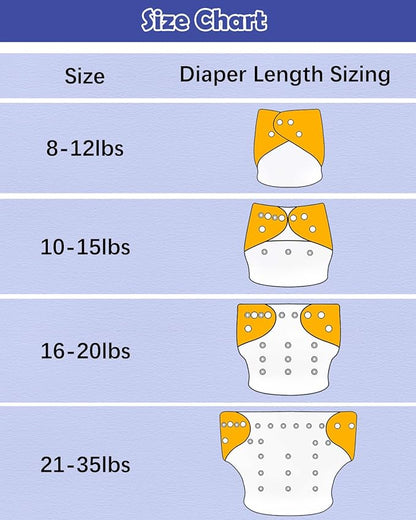 Babygoal Baby Cloth Diaper 6 Pack with 6pcs Inserts and Wet Bag for Fitted Diapers and Prefolds, Adjustable and Reusable Covers for Toddler Boys and Girls