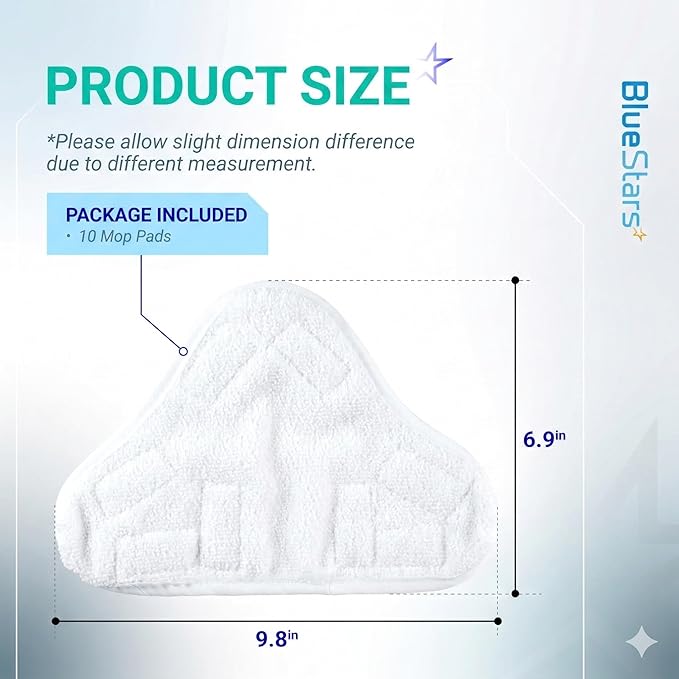 BlueStars 10-Pack H2OX5 Microfiber Steam Mop Pads Replacement – Compatible with H2O H20 Steam Mop X5 – Washable & Reusable, Exact Fit for H2O X5 Steam Cleaners