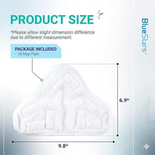 BlueStars 10-Pack H2OX5 Microfiber Steam Mop Pads Replacement – Compatible with H2O H20 Steam Mop X5 – Washable & Reusable, Exact Fit for H2O X5 Steam Cleaners