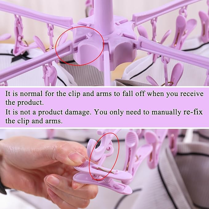 Foldable Drying Rack with 24 Clips for Drying Socks Lingerie Baby Clothes Drying Towels Rotatable Sock Drying Rack
