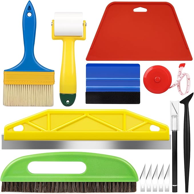 WRAPXPERT Wallpaper Smoothing Tools, Wallpaper Tools for Peel and Stick, Tool Kits for Adhesive Contact Paper, Backsplash Tile, Window Film Installation, with Smoothing Brush, Wall Paper Paste Kit