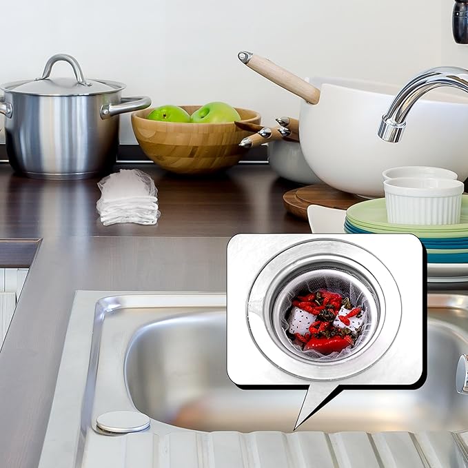 Suclain 500 Pcs Disposable Mesh Sink Strainer Bags, Elastic Kitchen Sink Strainer Filter Mesh Trash Bag Anti Clogging, Fits Most Sizes of Sink Strainer (4 x 4 Inch)