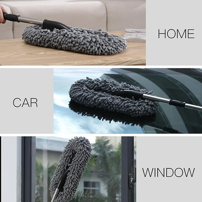 IPELY 3 Pack Large Microfiber Car Duster Exterior Scratch Free with Extendable, Car Duster Interior Multipurpose dust Cleaning