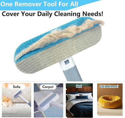 4 in 1 Pet Hair Remover with Glove, Reusable&Effective Cat and Dog Hair Removal Cleaning Tool with 17-Inch Extra Long Handle Multifunctional Fur Lint Brush for Couch,Furniture,Carpet,Clothes,Bedding