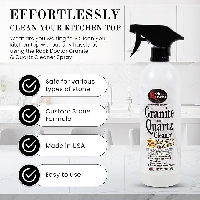Rock Doctor Granite & Quartz Cleaner Spray 24 oz.Can, Cleans Tile, Marble, Kitchen Countertop, and Natural Stone Surfaces, Streak-Free Shine Pack of 2