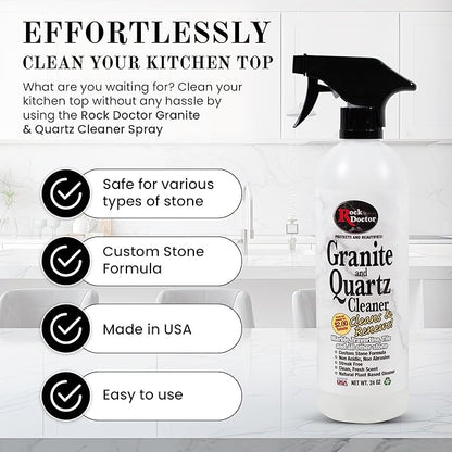 Rock Doctor Granite & Quartz Cleaner Spray 24 oz.Can, Cleans Tile, Marble, Kitchen Countertop, and Natural Stone Surfaces, Streak-Free Shine Pack of 2