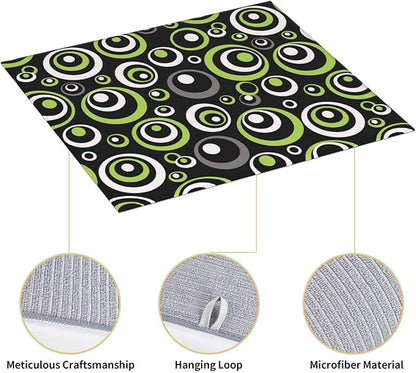 Green Black Gray Geometric Circle Dish Drying Mat for Kitchen Counter, 16" x 18" Absorbent Microfiber Modern Drying Pad for Dish Drainer, Washable, Foldable for Kitchen Gadgets, Multi-Use, Home Decor