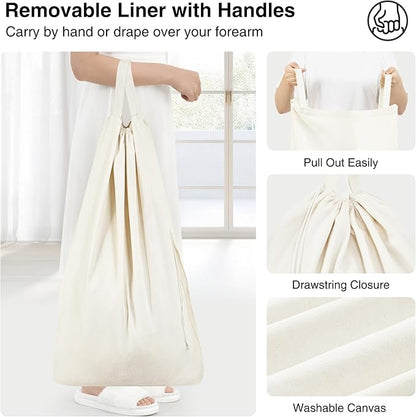 STO STO Laundry Hamper with Lid, 90L Large 1 Section Laundry Sorter, Laundry Basket with Removable Washable Canvas Liner Bag, Breathable Clothes Hamper for Bedroom Bathroom Laundry Room Closet Dorm