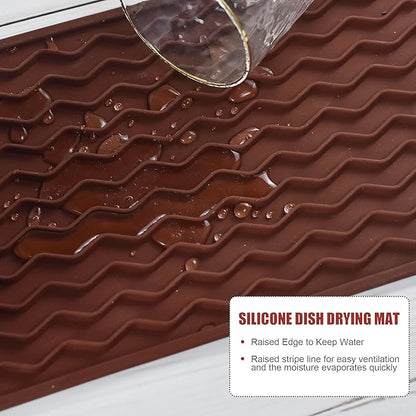 Silicone Dish Drying Mat, Non-Slip Easy Clean Sink Mat Large Heat-resistant Dish Drainer Mat for Kitchen Counter, Sink, Refrigerator or Drawer liner (12" x 6", COFFEE)