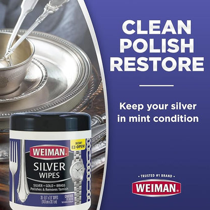Weiman Jewelry Polish Cleaner and Tarnish Remover Wipes - 20 Count (2 Pack) with Polishing Cloth - Use on Silver Jewelry Antique Silver Gold Brass Copper and Aluminum