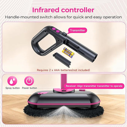 ScrubWiz Cordless Electric Spin Mop with Water Sprayer, 300ml Tank Self-Propelled Floor Cleaner for Hardwood & Tile, Quiet Cleaning, Adjustable Handle, 2500mAh Long-Lasting Battery, Pink