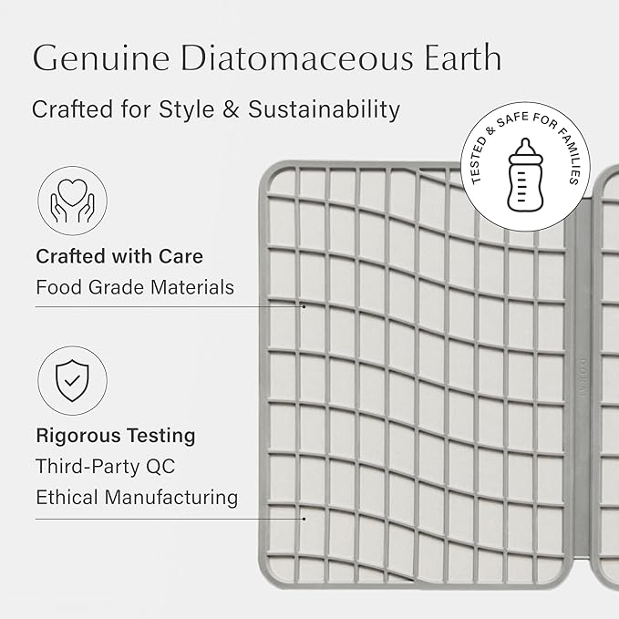 Dorai Home Dish Pad - Collapsable Stone Dish Drying Mat with Diatomaceous Earth for Quick Drying - Ultra Absorbent - Encased in Woven Silicone - Eco-Friendly, Foldable - Large 24.6" x 16.5", Sandstone