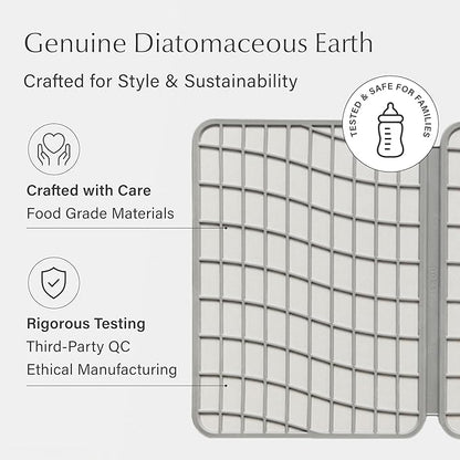 Dorai Home Dish Pad - Collapsable Stone Dish Drying Mat with Diatomaceous Earth for Quick Drying - Ultra Absorbent - Encased in Woven Silicone - Eco-Friendly, Foldable - Large 24.6" x 16.5", Sandstone