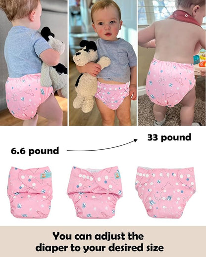 ALVABABY Baby Cloth Diapers 6 Pack with 12 Inserts Cloth Diaper Covers Adjustable Washable Reusable for Baby Girls and Boys