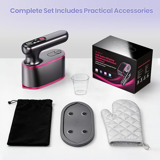 Portable Handheld Travel Steamer for Clothes, 2-in-1 Steamer & Iron 4 Modes LCD Display, Garment Steamer 1200W 15S Fast Heat-up 180ml Tank for 20Min Penetrating Steam Wrinkle Removal, 100-120V