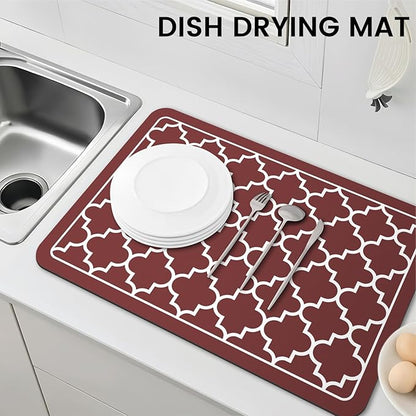 WISELIFE Dish Drying Mat Super Absorbent Drying Mat Large Dish Drying Mats for Kitchen Counter Easy Clean Dish Mat Kitchen Drying Mat16"x 24" Stylish Red