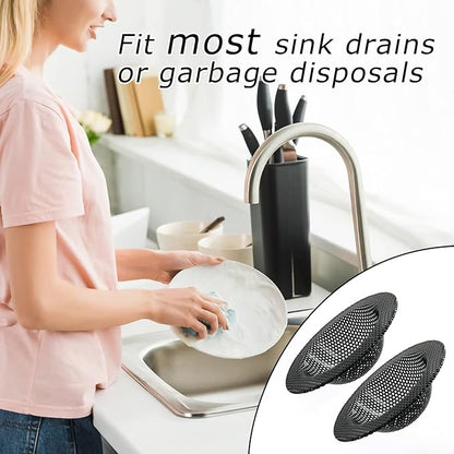 2 Pcs Black Kitchen Sink Drain Strainer for Most Drains, Stainless Steel, Large Wide Rim, 4.5in Diameter, Anti-Clogging, Rust Free