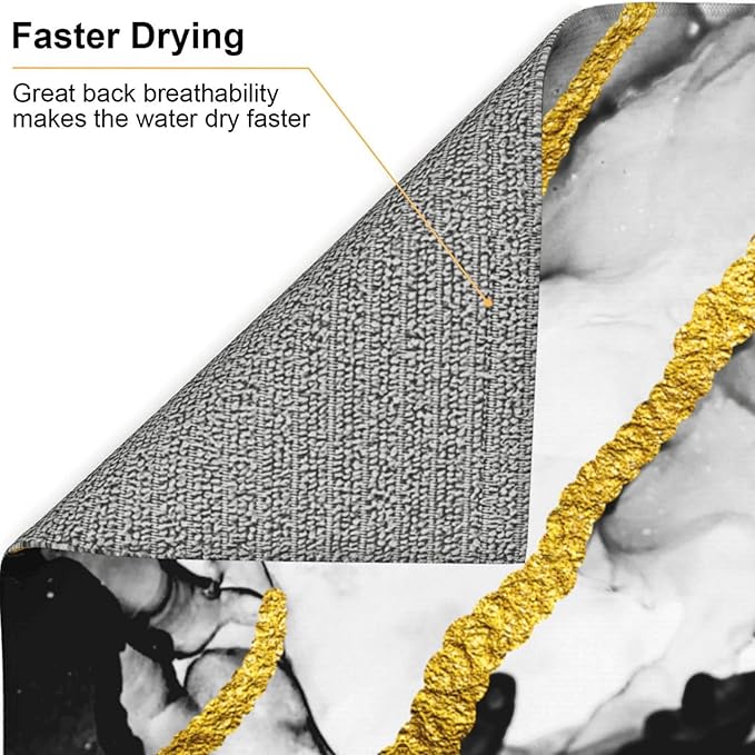 Black White Gold Marble Dish Drying Mat for Kitchen Counter, Absorbent Microfiber Drying Pad for Countertop & Sink, Foldable Modern Kitchen Dish Draining Mat for Dining Area, Home Decor, 16" x 18"
