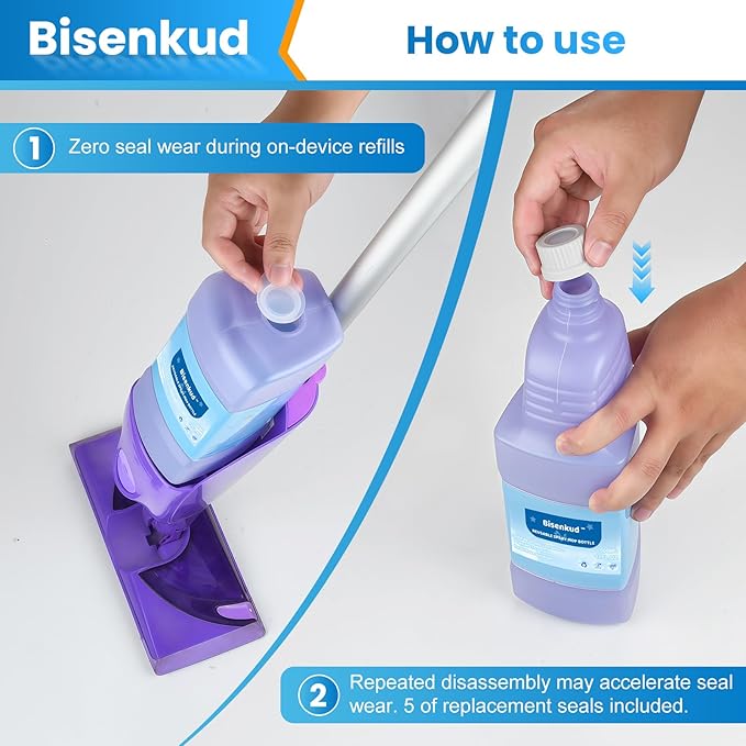 Bisenkud Refillable Bottle for Swiffer® Wet Jet™ Mop - 1250ml /42.3 FL OZ - Leak-Proof HDPE Solution Bottle, Empty，Not for Power mop