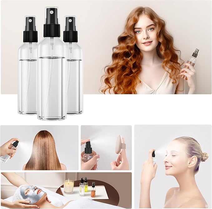 100Pack 2oz Spray Bottles Plastic, 60ml Small Spray Bottle Bulk Black Fine Mist Sprayer, Empty Refillable Containers Portable Cosmetic TravelSpray Bottles for Plants, Cleaning, Misting & Skin Care
