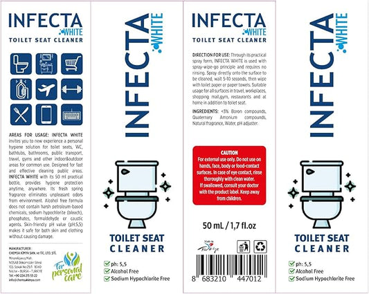 INFECTA WHITE – Toilet Spray, Travel Size Multipurpose Cleaning Spray (50 ml), All Purpose Cleaner for Toilet Seats, Bathtub, Fresh Scent, Bathroom Essentials & Mini Travel Toiletries (Pack of 1)