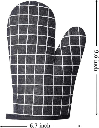 Oven Mitts and Potholders BBQ Gloves-Oven Mitts and Pot Holders with Recycled Infill Silicone Non-Slip Cooking Gloves for Cooking Baking Grilling (4-Piece Set,Black)