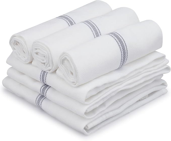 TEXAS LINEN CO. Cotton Kitchen Towels 12 Pack - 15 x 25 Inches - Highly Absorbent Dish Towels for Kitchen Drying, Soft Durable Reusable Quick Dry Tea, Kitchen and Dish Cloths Set - Grey Stripe