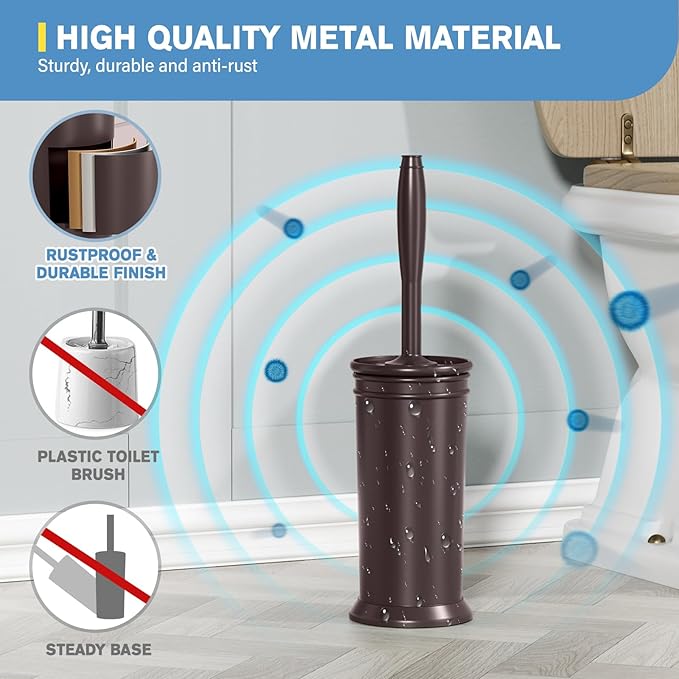 UPTRONIC Toilet Brush, Aluminum Alloy Toilet Brush and Holder Set with Long Handle Durable Bristles Toilet Bowl Brush and Covered Holder for Toilet Scrubber for Bathroom Cleaning (2Pcs Dark Brown)