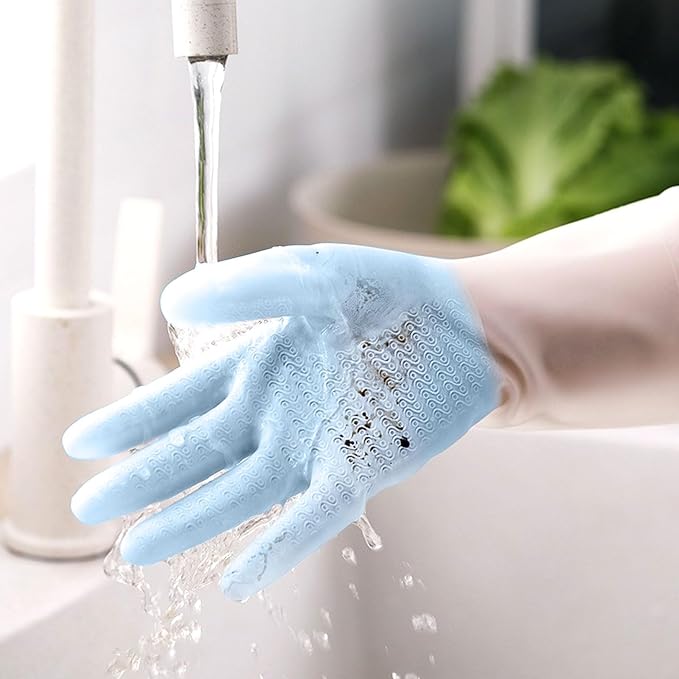 1 pair Reusable Household Gloves, Rubber Dishwashing gloves,Kitchen Cleaning, Working, Painting, Gardening, Pet Care