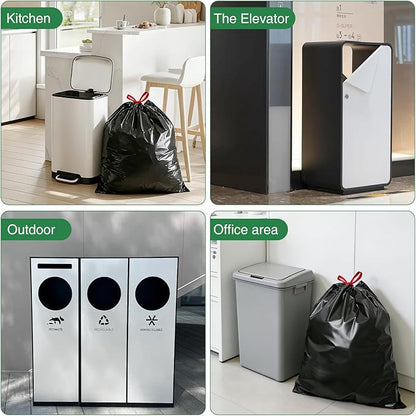 80 Counts 8 Gallon Trash Bag Drawstring Small Trash Bags, Thick Pre-separated Garbage Bags, Trash Bin Liners, Suitable for bathroom, kitchen, bedroom, office (Black)