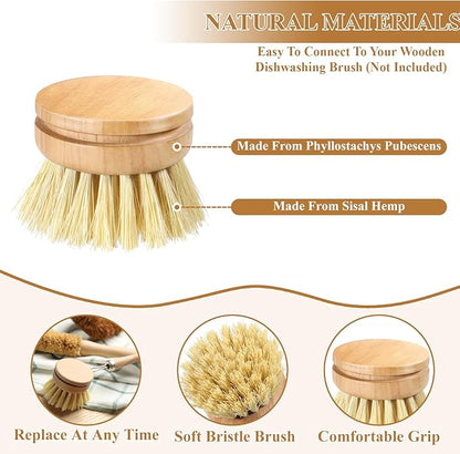 10 Pcs Bamboo Dish Brush Replacement Heads Wooden Washing Up-Brush Heads Bamboo Dish Scrubber Brush Kitchen Wood-Dish Scrubbers Washing Up Brush-Heads for Cleaning Kitchen Utensils