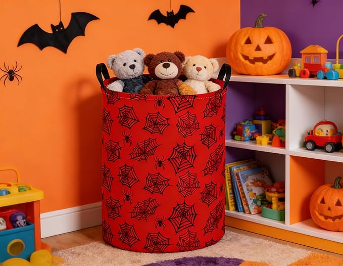 Kids Laundry Basket Spider Hamper for Nursery Boys Hamper Cute Kids Storage Bin Organizer Room Decor for Home(Red spider)