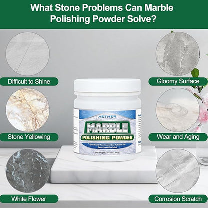 AETHER Marble Polishing Powder, Restore Shine Remove Water Stains Scratches Rings Etches, Professional Stone Polishing & Cleaning Powder for Marble Stone Granite Quartz Tile Floor Countertop Surfaces