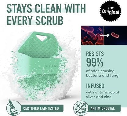 Sud Scrub® Antimicrobial Silicone Body Scrubber, Exfoliating Body Brush for Sensitive Skin, Antibacterial Shower Scrubber for Body, Bathroom Essentials for Men & Women, Mint