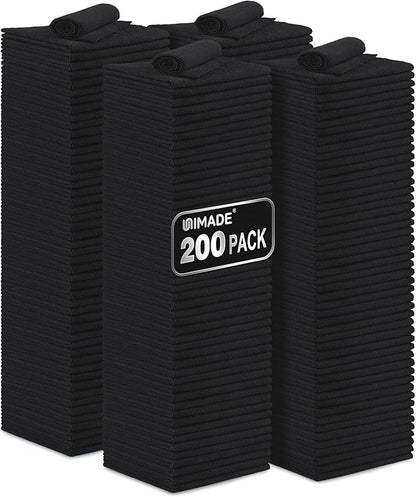 Microfiber Cleaning Cloth, 200 Pack Microfiber Towels for Cars Reusable Shop Rags Bulk Lint Free Cleaning Towels for Car Kitchen Automotive Bar Mechanic Restaurant Garage, 11.5"x 11.5", Black