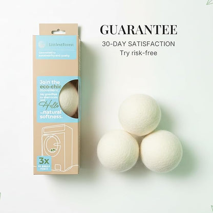 XL Wool Dryer Balls – Natural Fabric Softener for Laundry – Reusable, Anti-Static & Reduces Drying Time – 100% New Zealand Wool – Eco-Friendly Dryer Balls for Clothes