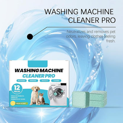 Washing Machine Cleaner Tablets 12-Pack for HE/Top/Front Load Washers, Septic Safe & Fragrance Free, Removes Stubborn Pet Hair, Odors, Mold & Residue