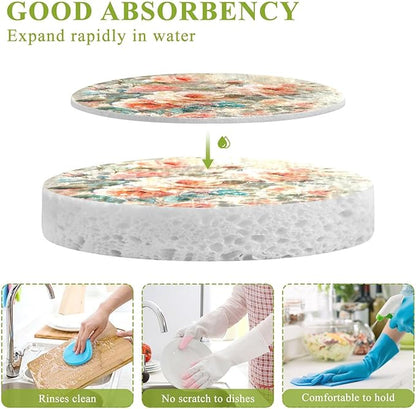 Peony Flower Kitchen Scrub Sponges, Pop-up Kitchen Cleaning Sponges Reusable Dish Washing Sponges for Bathroom Household Cleaning 3 Pack - Non Scratch Scrubber