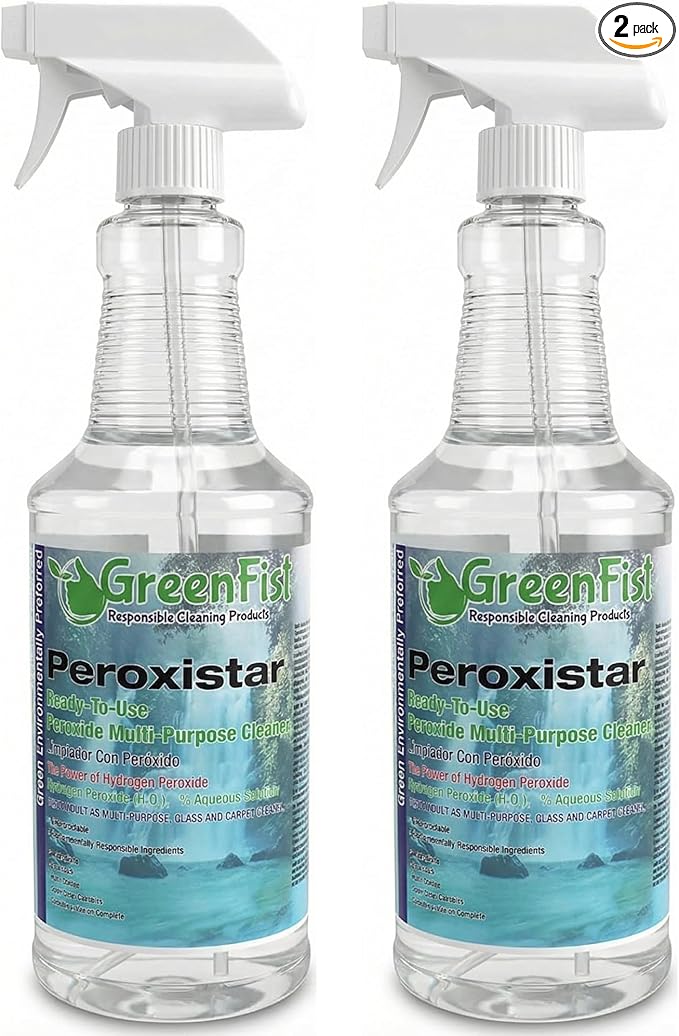 GreenFist Hydrogen Peroxide All Purpose (Glass, Carpet,Stain Remover) Cleaner (1 Quart, 32 oz - 2 PACK)