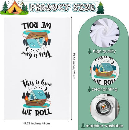 Zubebe Set of 6 Camping Kitchen Towels White Bonfire Tent Car Dishcloth Tea Towels 28 x 18 Inches with Funny Sayings Hand Dish Towel Farmhouse Novelty Gift for Rv Campers