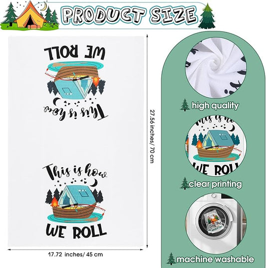 Zubebe Set of 6 Camping Kitchen Towels White Bonfire Tent Car Dishcloth Tea Towels 28 x 18 Inches with Funny Sayings Hand Dish Towel Farmhouse Novelty Gift for Rv Campers