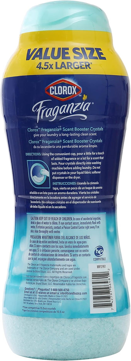 Clorox Fraganzia Laundry Scent Booster Crystals, In-Wash Fragrance Beads for Fresh-Smelling Clothes & Linens, Safe for All Fabrics & Colors, Easy-Pour Bottle, Ocean Scent, 70 Oz
