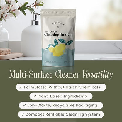 Tidy Kitchen All-Purpose Cleaner Tablets - Multi-Surface Cleaner for Counters, Stovetops, Tile, Wood, Bath, and Glass - Compact Water-Activated Tablet Refills, 10 Pack