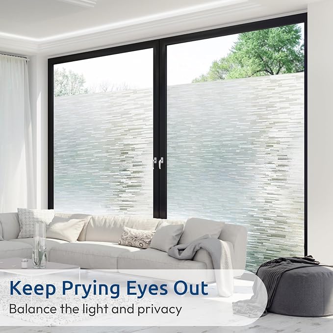 rabbitgoo Window Privacy Film, No Glue Frosted Glass Film, Static Cling UV Blocking Non Adhesive Reusable Heat Control Window Vinyl Clings for Home, Office, Frosted Silk, 35.4 x 78.7 Inches