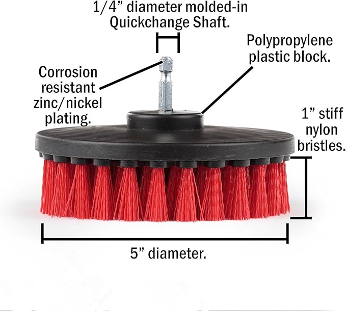 5in 3 Piece Soft, Medium and Stiff Power Scrubbing Brush Drill Attachment for Cleaning Showers, Tubs, Bathrooms, Tile, Grout, Carpet, Tires and Boats by DUOSHIDA