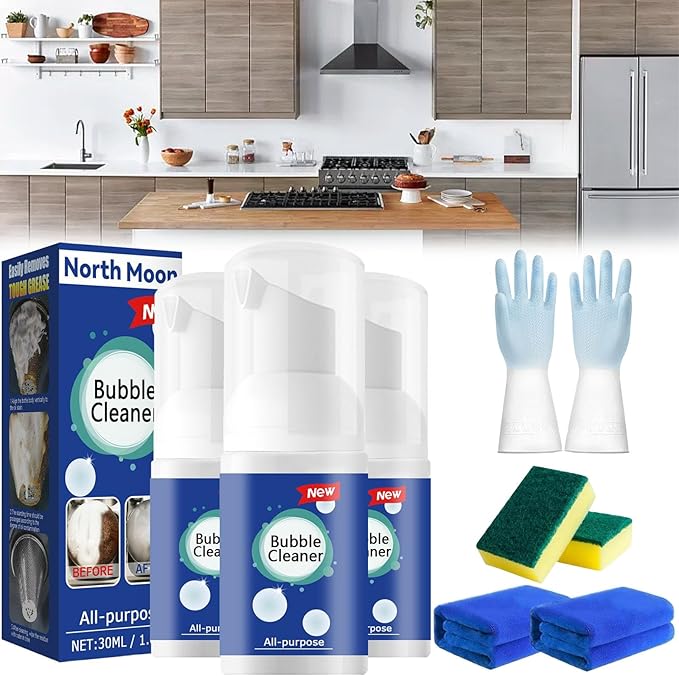 Highly Effective Oil Breakdown Foaming Spray, Bubble Cleaner Foam Spray, All-Purpose Rinse-Free Cleaning Spray for Kitchen, Oven, Stove, Grill (3Pcs-30ml)